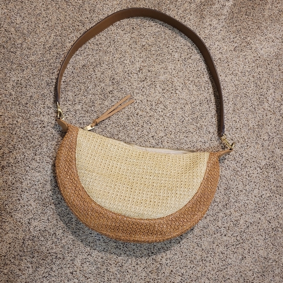 Anthropologie Woven Two Toned Moon Crossbody Purse - Picture 1 of 7